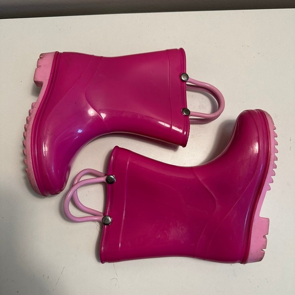 Toddler‎ Pink Rain Boots with Handles Size 6 Rubber Waterproof Cute - Picture 3 of 6